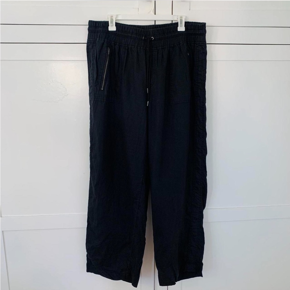 Athleta Black Linen High Waist Stright Zipper Pocket Pants Size 18 - Picture 4 of 8
